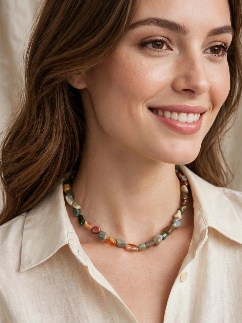 Multicolor Natural Stone Chip Necklace - Women Jewelry